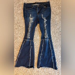 Women’s Almost Famous Distressed Flare Jeans Size 14 | Y2K Bell Bottom Denim